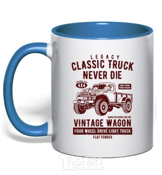 Mug with a colored handle Classic Truck royal-blue фото