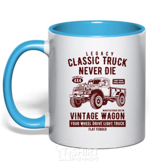 Mug with a colored handle Classic Truck sky-blue фото