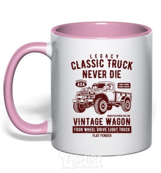 Mug with a colored handle Classic Truck light-pink фото