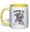 Mug with a colored handle Champions Cup Hockey yellow фото