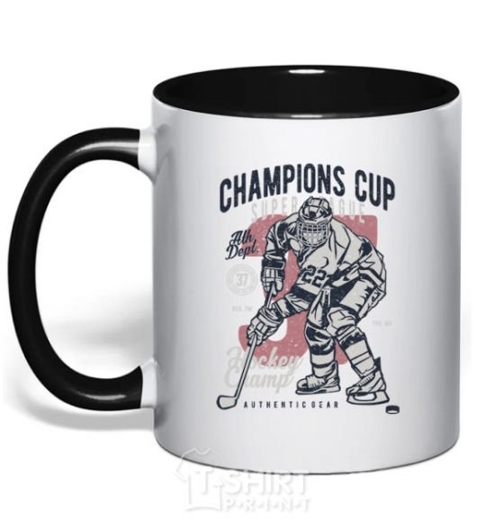 Mug with a colored handle Champions Cup Hockey black фото