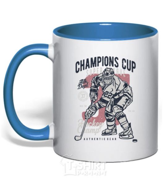 Mug with a colored handle Champions Cup Hockey royal-blue фото