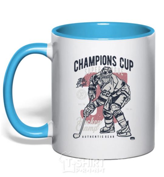 Mug with a colored handle Champions Cup Hockey sky-blue фото