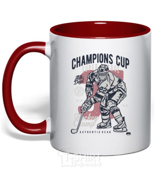 Mug with a colored handle Champions Cup Hockey red фото