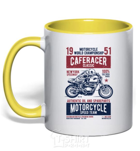 Mug with a colored handle Caferacer Classic Race yellow фото
