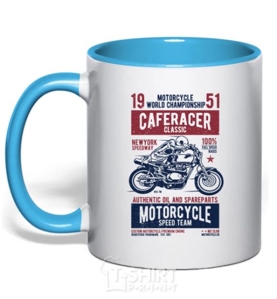 Mug with a colored handle Caferacer Classic Race sky-blue фото