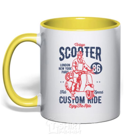 Mug with a colored handle Vintage Scooter yellow фото