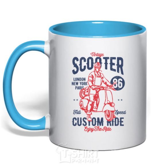 Mug with a colored handle Vintage Scooter sky-blue фото