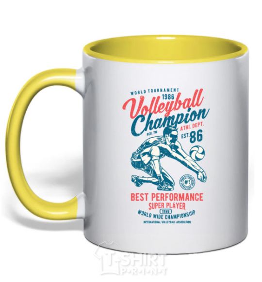 Mug with a colored handle Volleyball Champion yellow фото