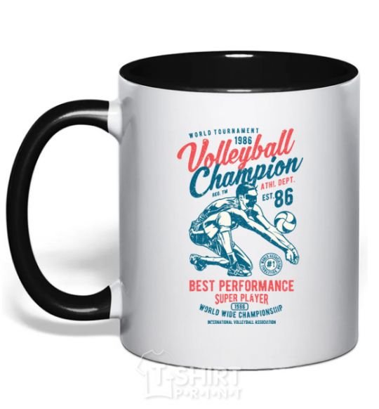Mug with a colored handle Volleyball Champion black фото
