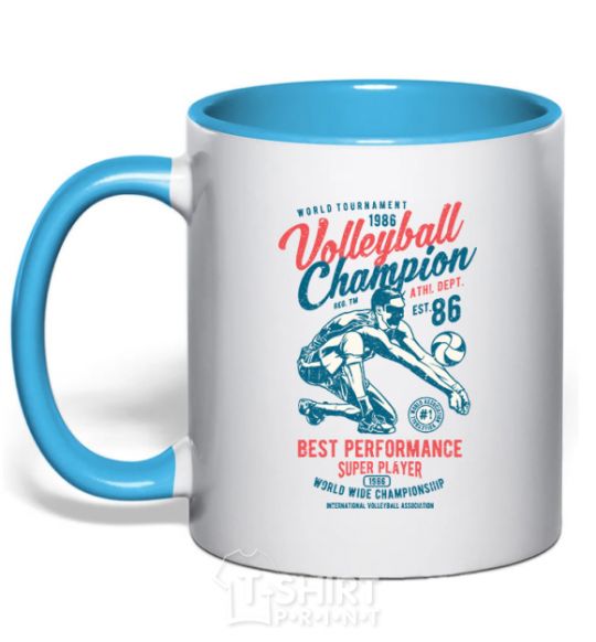 Mug with a colored handle Volleyball Champion sky-blue фото