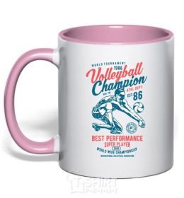 Mug with a colored handle Volleyball Champion light-pink фото