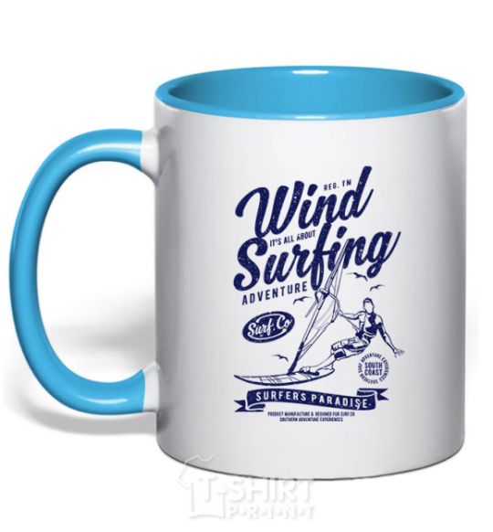 Mug with a colored handle Wind Surfing sky-blue фото