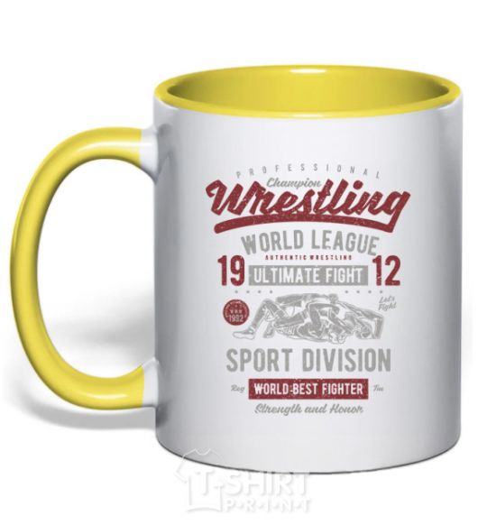 Mug with a colored handle Wrestling yellow фото