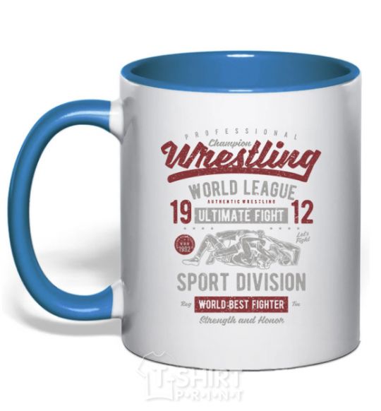 Mug with a colored handle Wrestling royal-blue фото