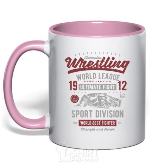 Mug with a colored handle Wrestling light-pink фото