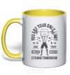 Mug with a colored handle You Are Your Only Limit yellow фото