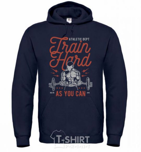 Men`s hoodie Train Hard as you can navy-blue фото