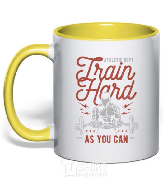 Mug with a colored handle Train Hard as you can yellow фото