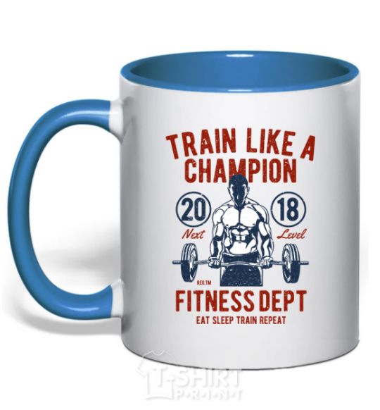 Mug with a colored handle Train Like A Champion royal-blue фото