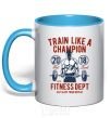 Mug with a colored handle Train Like A Champion sky-blue фото
