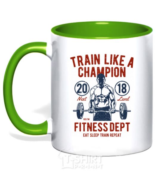 Mug with a colored handle Train Like A Champion kelly-green фото