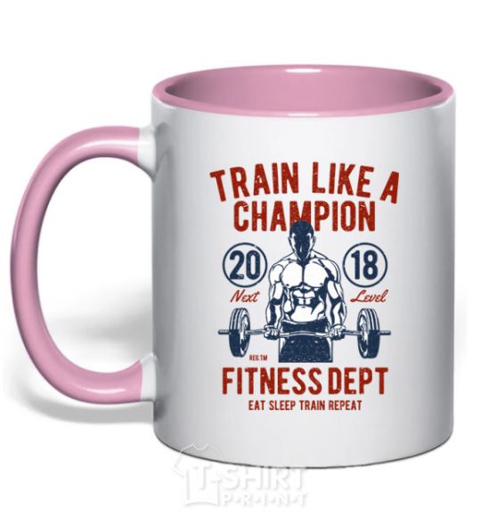 Mug with a colored handle Train Like A Champion light-pink фото