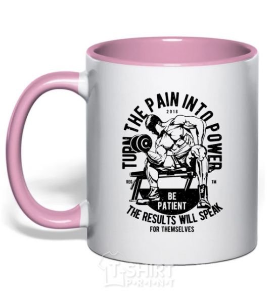 Mug with a colored handle Turn The Pain Into Power light-pink фото