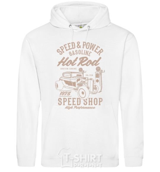 Men`s hoodie Speed & Power Hotrod White фото