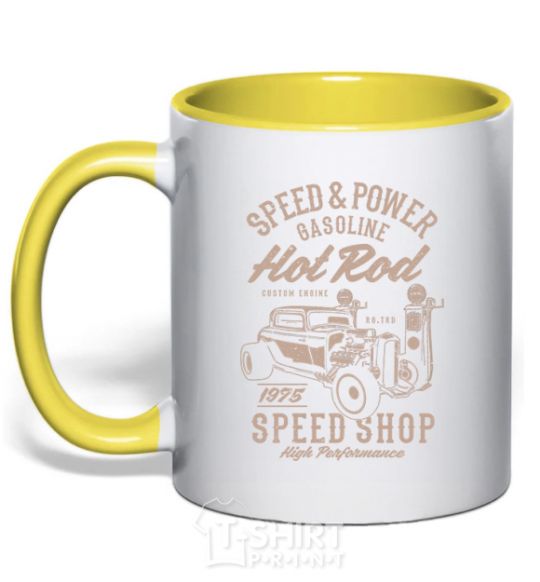 Mug with a colored handle Speed & Power Hotrod yellow фото