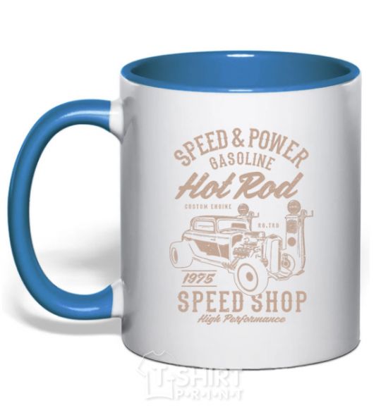 Mug with a colored handle Speed & Power Hotrod royal-blue фото