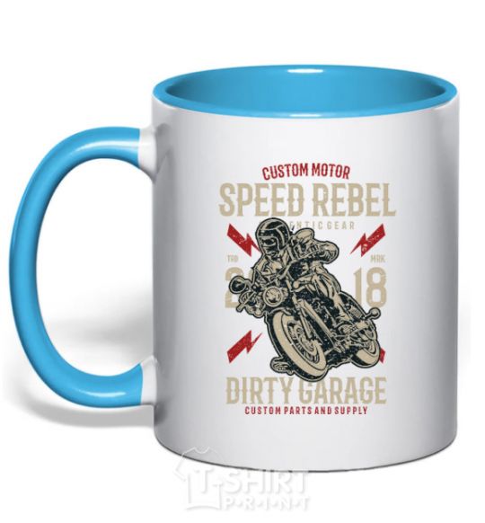 Mug with a colored handle Speed Rebel Dirty Garage sky-blue фото