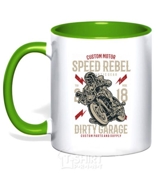 Mug with a colored handle Speed Rebel Dirty Garage kelly-green фото