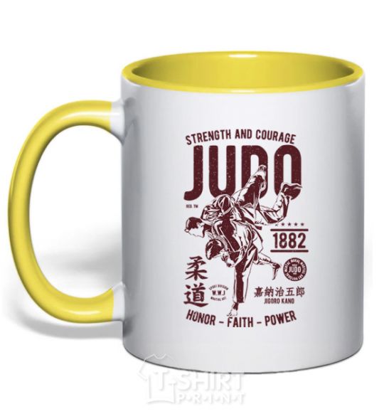 Mug with a colored handle Judo yellow фото