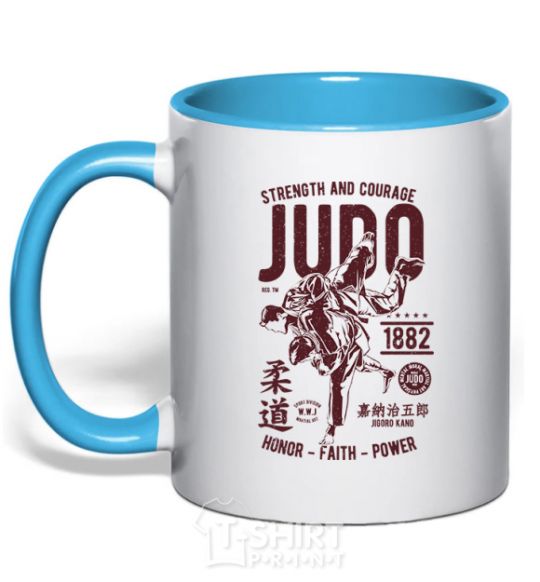 Mug with a colored handle Judo sky-blue фото