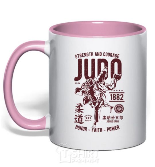 Mug with a colored handle Judo light-pink фото