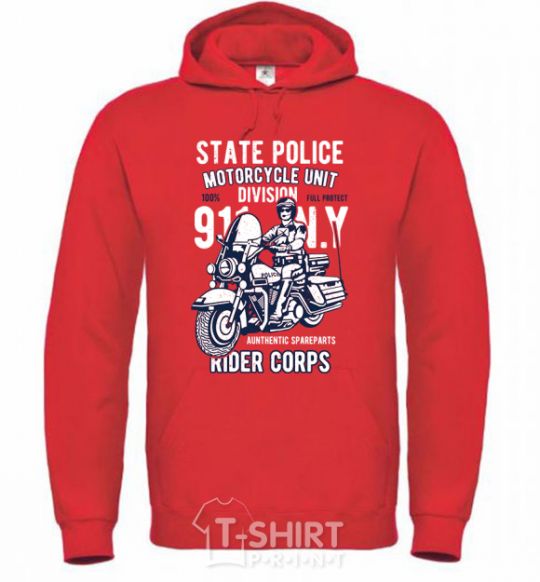 Мужская толстовка (худи) State Police Ярко-красный фото