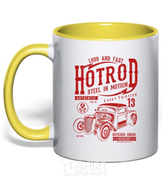 Mug with a colored handle Steel In Motion yellow фото