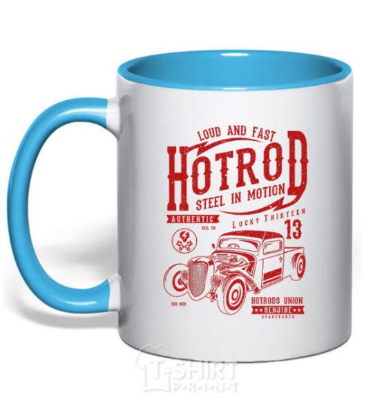 Mug with a colored handle Steel In Motion sky-blue фото