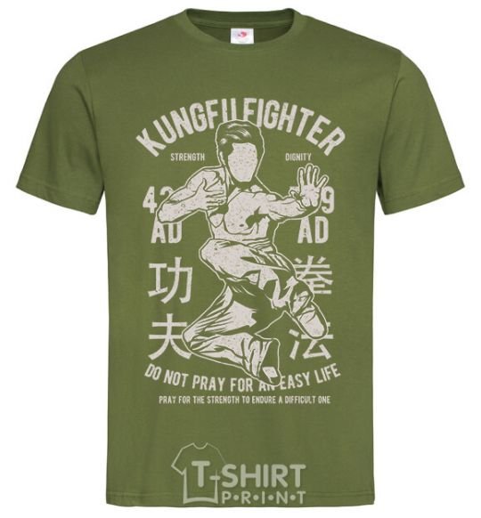Мужская футболка Kungfu Fighter Оливковый фото