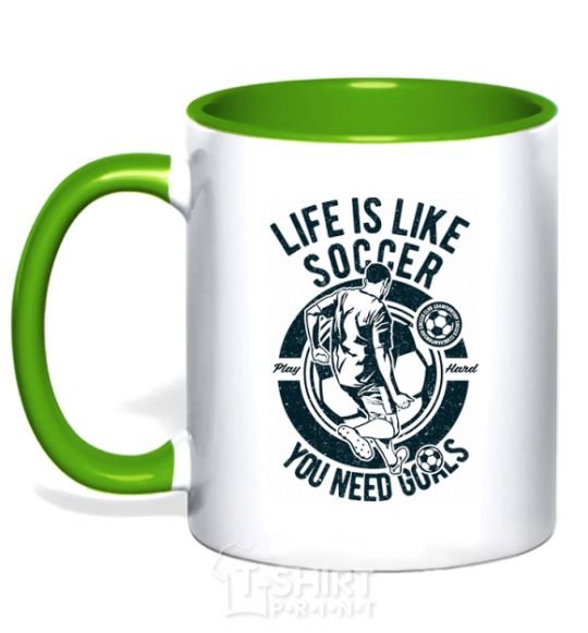 Mug with a colored handle Life Is Like Soccer kelly-green фото