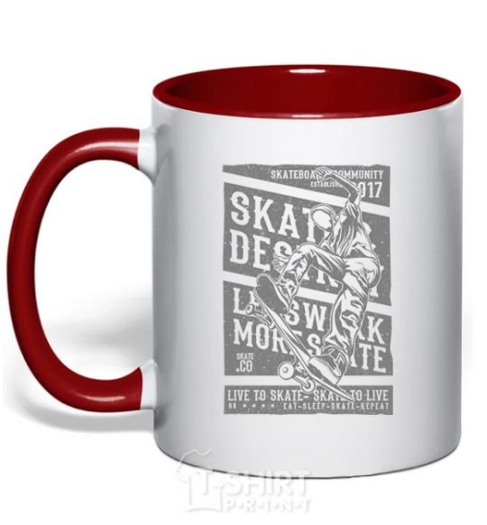Mug with a colored handle Live To Skate red фото