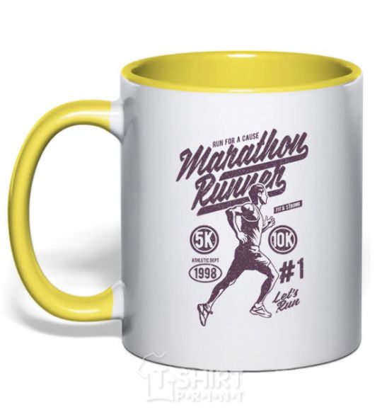 Mug with a colored handle Marathon Runner yellow фото