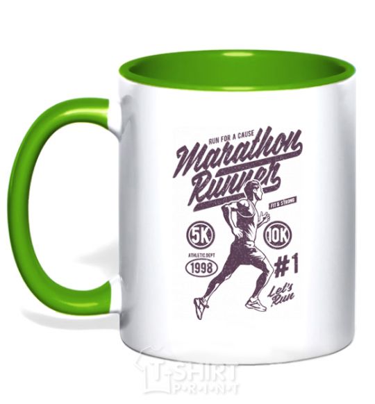 Mug with a colored handle Marathon Runner kelly-green фото