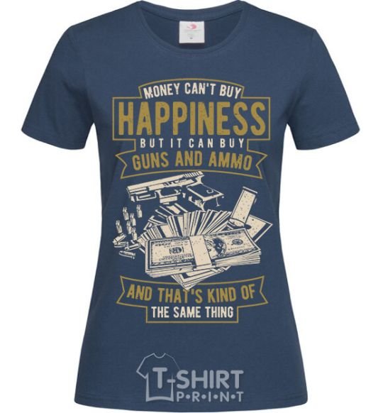 Women's T-shirt Money Can't Buy Happiness navy-blue фото