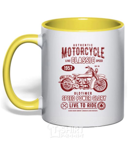 Mug with a colored handle Motorcycle Classic yellow фото