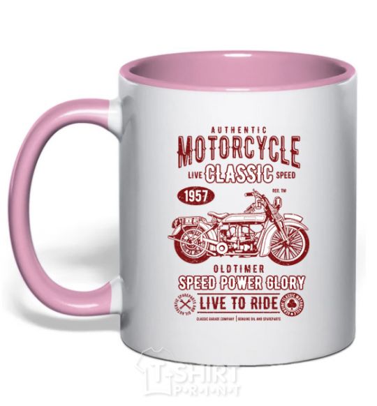 Mug with a colored handle Motorcycle Classic light-pink фото