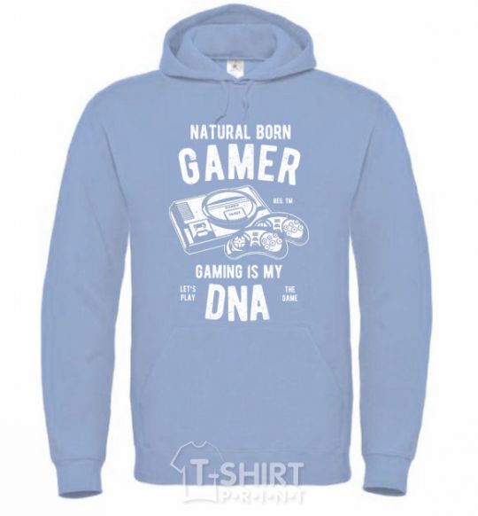 Men`s hoodie Natural Born Gamer sky-blue фото
