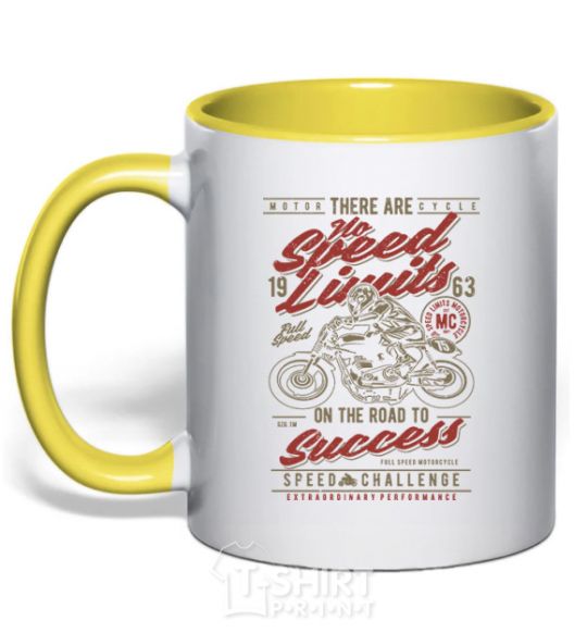 Mug with a colored handle No Speed Limits yellow фото