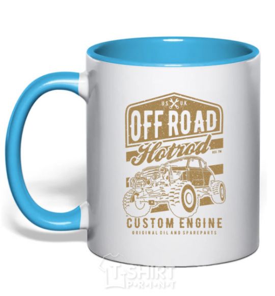 Mug with a colored handle Offroad Hotrod sky-blue фото